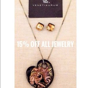 🆕 22k VENETIAURUM Italy Venetian Glass Heart Necklace Stud Drop Earrings NWT
